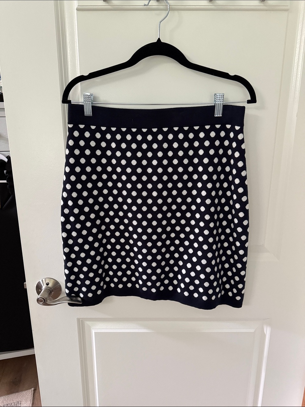 Boden Navy and White Polka Dot Knit Mini Skirt